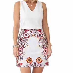 White Floral Mini Skirt | Red & Burgundy Print | A-Line Above Knee